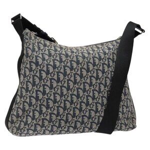 Authentic Christian Dior Trotter Canvas Shoulder Bag Navy Silver